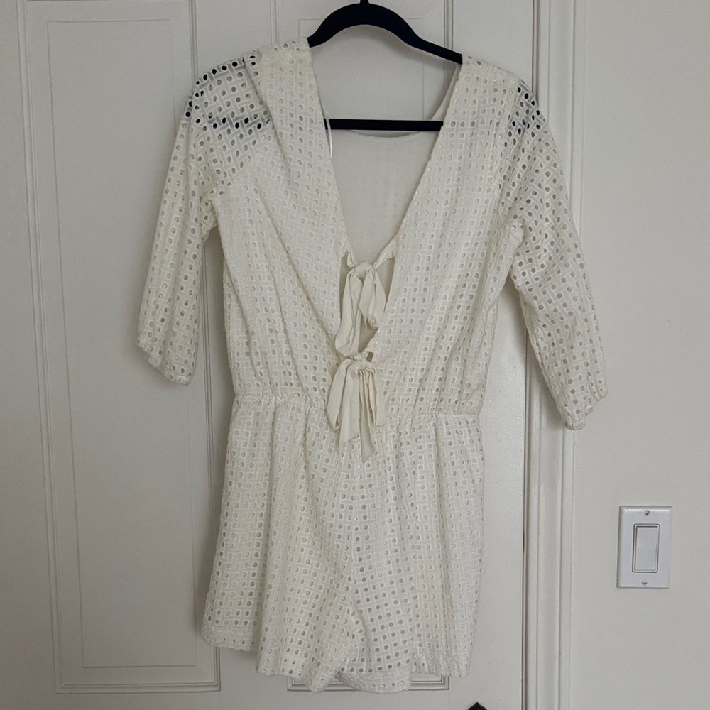 Anthropologie White Eyelet Romper with Tie Front